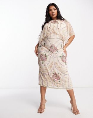 ASOS DESIGN Curve blouson midi dress with art nouveau embellishment