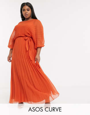 asos orange pleated maxi dress