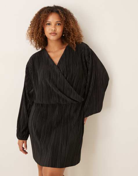 ASOS DESIGN Curve blouson plissé mini dress in black - view 1