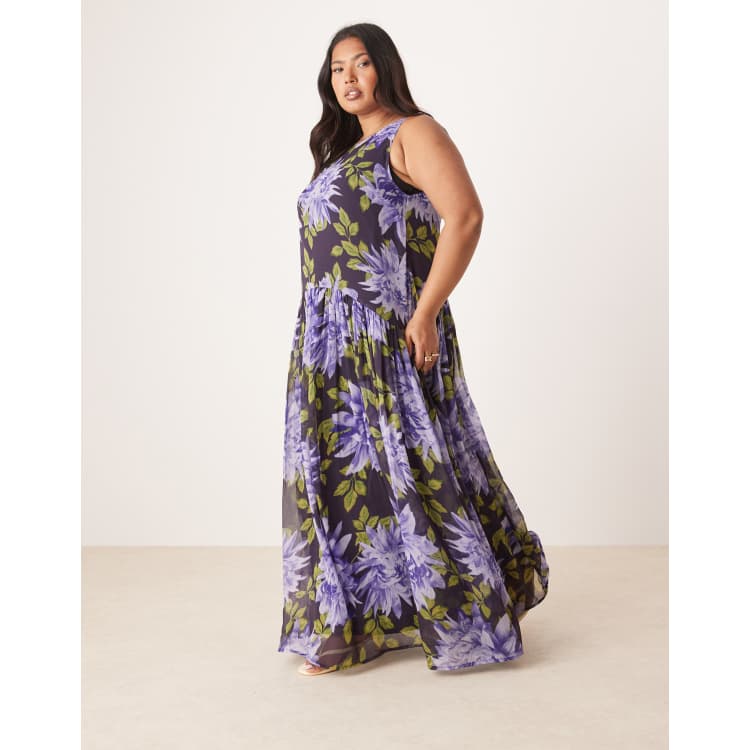 ASOS DESIGN Curve blown up floral maxi dress with raised