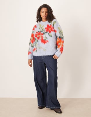 Asos Curve Asos Design Curve Blurred Floral Relaxed Sweater In Multi