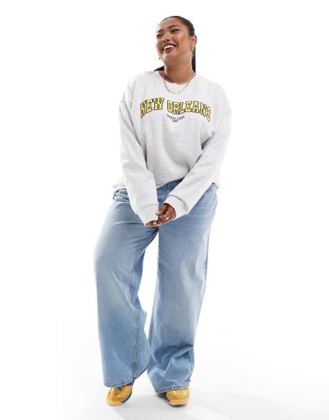 ASOS DESIGN Curve – Bluza o kroju oversize w odcieniu mroźnego melanżu z grafiką New Orleans - view 1