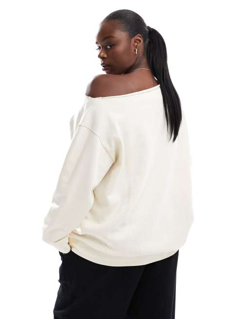 ASOS DESIGN Curve – Bluza oversize z odsłoniętymi ramionami w kolorze ecru, 2 z 4