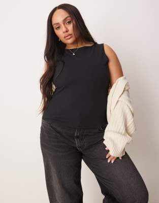 Asos Curve Asos Design Curve Boat Neck Tank Top In Black