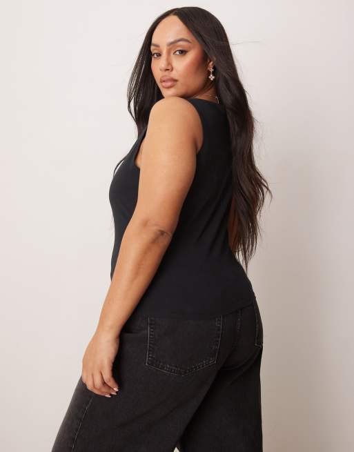 ASOS DESIGN Curve boat neck tank top in black, 3 of 4