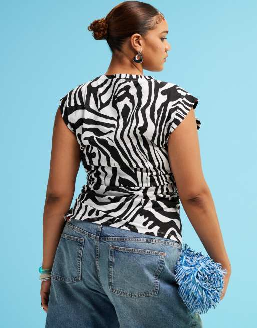 ASOS DESIGN Curve boat neck zebra print tank top with graphic