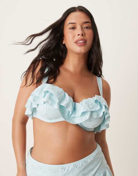 ASOS DESIGN Curve - Bobbi - Bikinitop met onzichtbare beugels en broderie in blauw - view 1