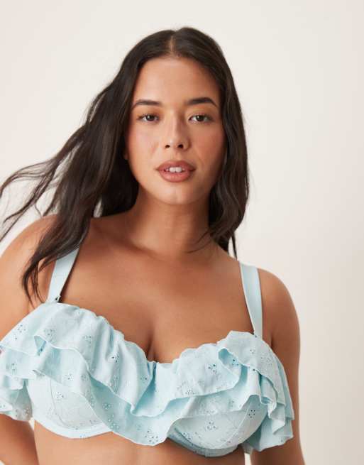 ASOS DESIGN Curve - Bobbi - Haut de bikini à armatures dissimulées en broderie anglaise - Bleu, 4 de 4