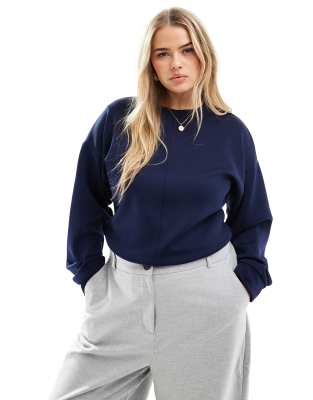 ASOS DESIGN Curve - Body a maniche lunghe girocollo in tessuto scuba blu navy