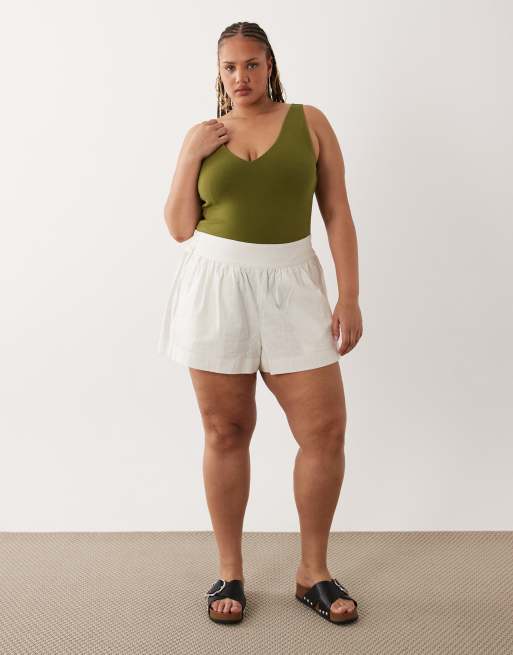 ASOS DESIGN Curve – Body aus kompaktem Baumwollstoff in Khaki mit V-Ausschnitt, 2 von 4