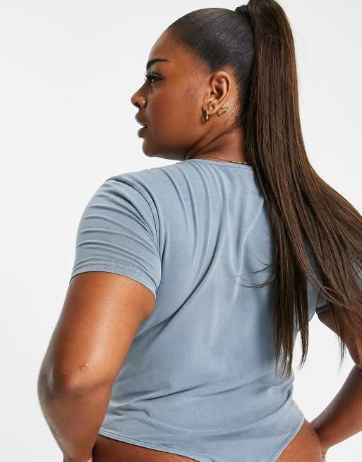 ASOS DESIGN Curve - Body blu slavato a maniche corte, 2 di 4