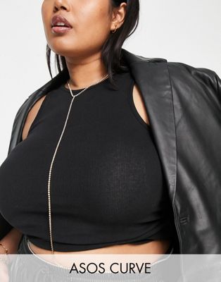 ASOS DESIGN Curve body chain in crystal cupchain in gold tone