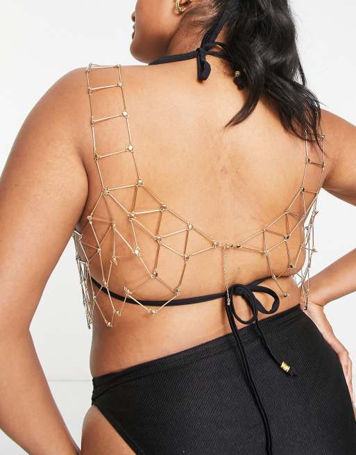 ASOS DESIGN Curve body chain top in gold tone