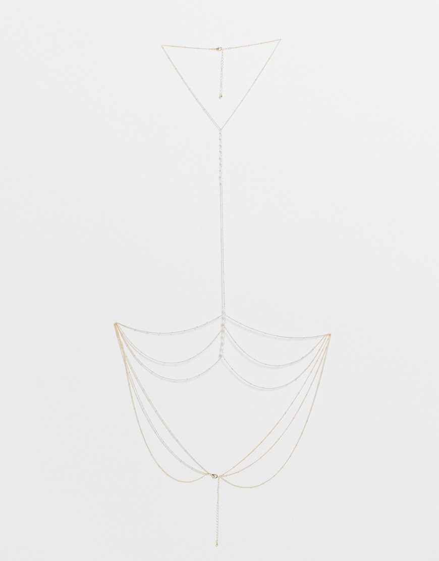 ASOS DESIGN Curve body chain with clear crystals-Gold
