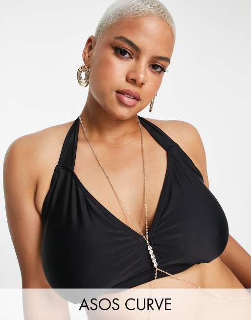 ASOS DESIGN Curve body chain top in gold tone