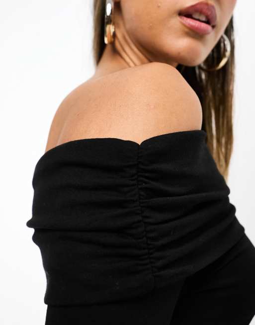 ASOS DESIGN Curve - Body épuré en modal de coton avec encolure Bardot à rabat - Noir, 2 de 4