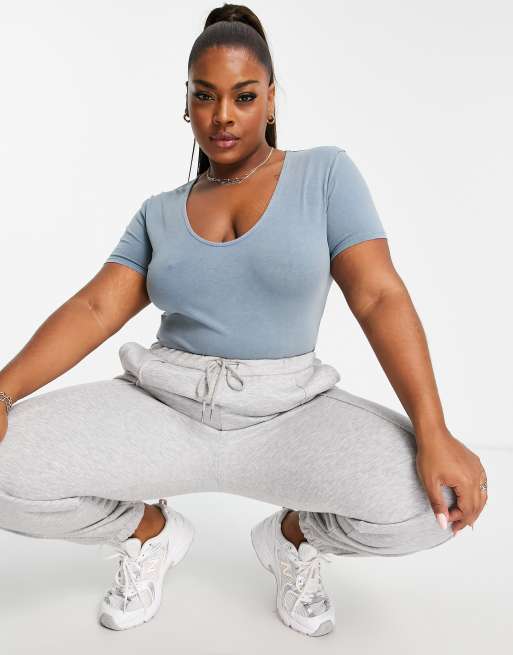 ASOS DESIGN Curve - Body met korte mouwen en wassing in blauw, 4 van 4
