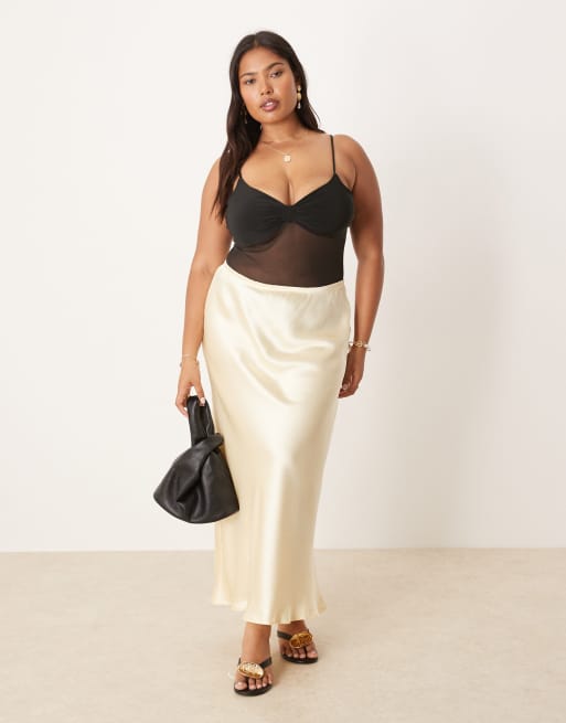ASOS DESIGN Curve - Body nero aderente in rete con corpino arricciato e spalline sottili, 2 di 4