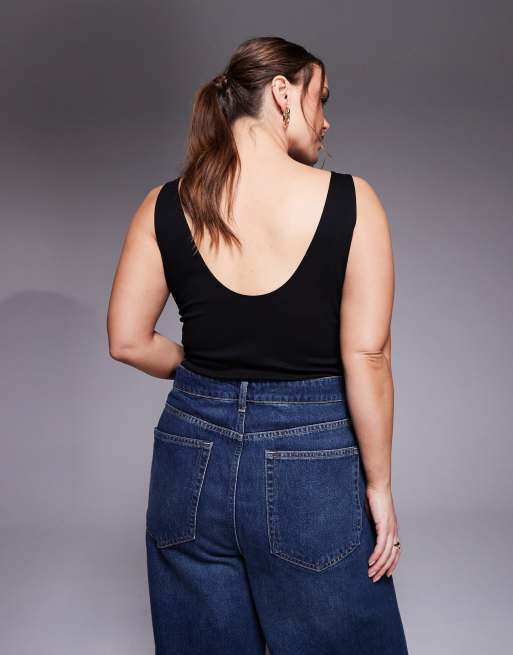 ASOS DESIGN Curve - Body van polyamide met lage ronde hals in zwart, 3 van 4