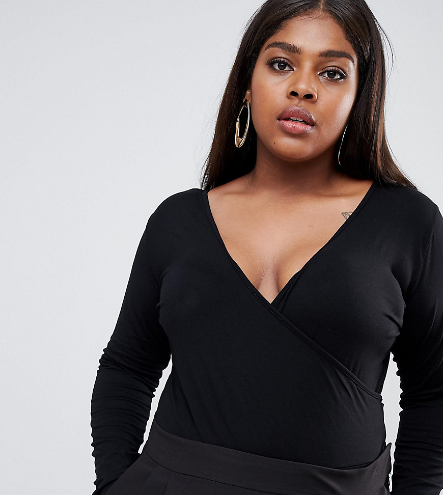 ASOS DESIGN Curve body with deep wrap front and back in black