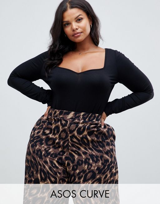 ASOS DESIGN Curve All Day smoothing bodysuit with long sleeves in