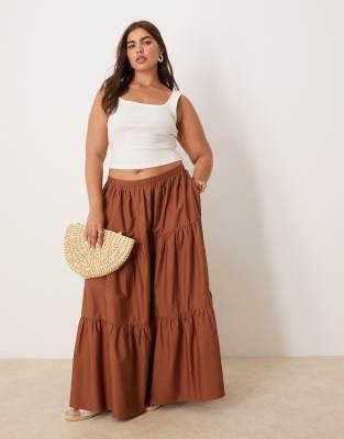 ASOS DESIGN Curve - Boho maxi rok met stroken in bruin | ASOS