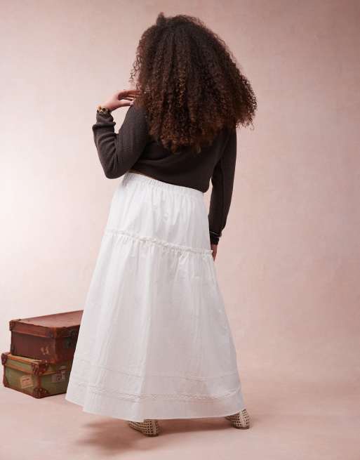 ASOS DESIGN Curve boho maxi skirt with embroidered hem in white, 3 of 5