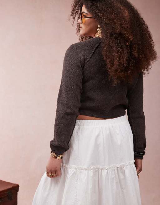 ASOS DESIGN Curve boho maxi skirt with embroidered hem in white, 5 of 5