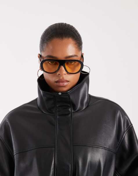 ASOS DESIGN Curve - Bomber épuré en imitation cuir à col cheminée - Noir - view 1