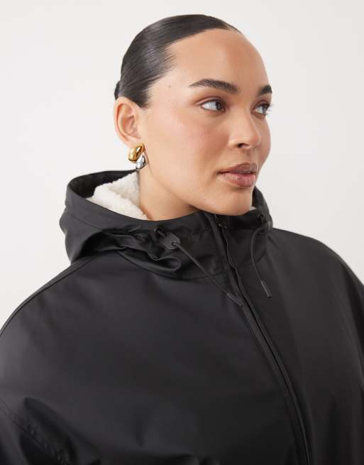 ASOS DESIGN Curve bomber jacket gommato resistente alla pioggia in nero, 4 di 4