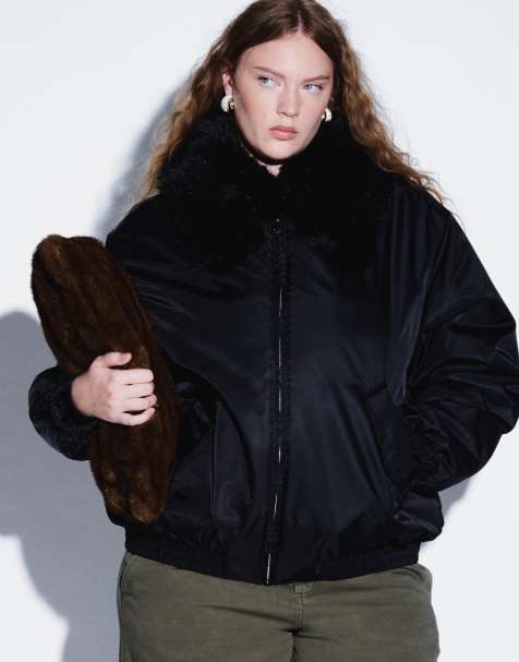 ASOS DESIGN Curve bomber MA1 avec bordure en fausse fourrure noir - view 1