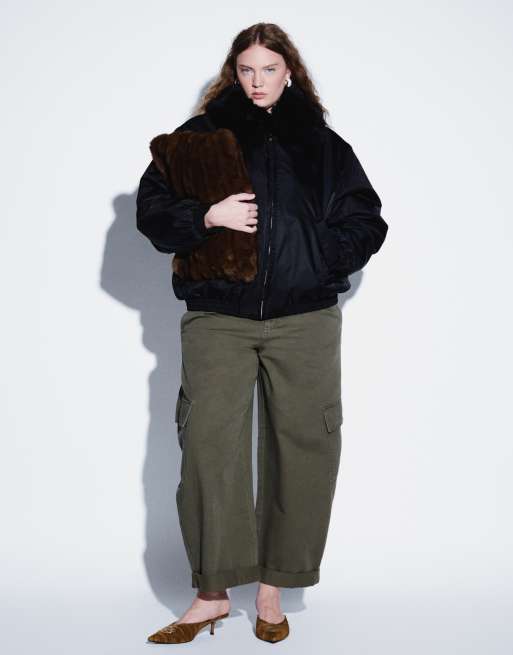 ASOS DESIGN Curve bomber MA1 avec bordure en fausse fourrure noir, 2 de 8