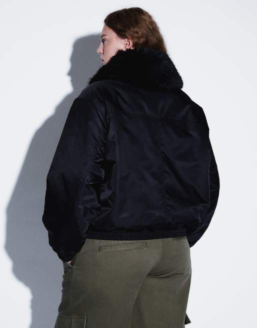 ASOS DESIGN Curve bomber MA1 avec bordure en fausse fourrure noir, 4 de 8