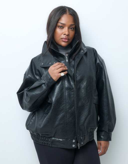 ASOS DESIGN Curve bomber oversize à col cheminée noir, 2 de 4