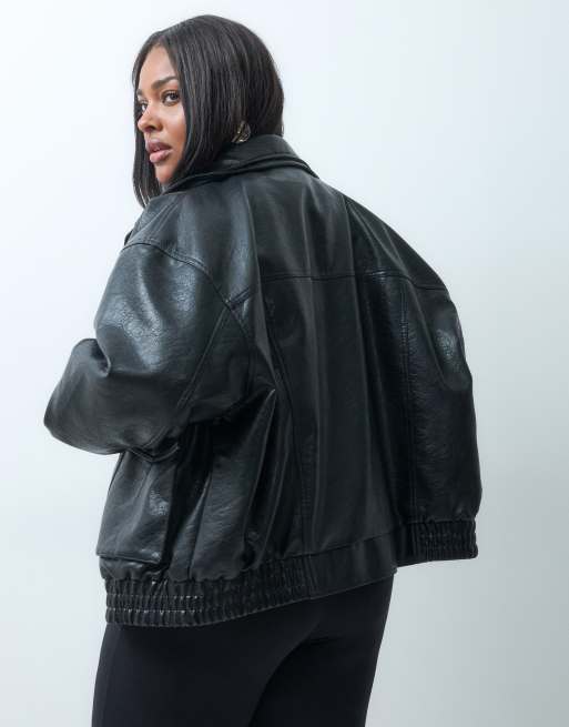 ASOS DESIGN Curve bomber oversize à col cheminée noir, 3 de 4