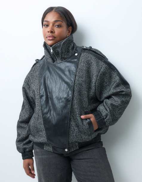 ASOS DESIGN Curve bomberjacka i formell stil med paneler i salt- och pepparmönster - view 1