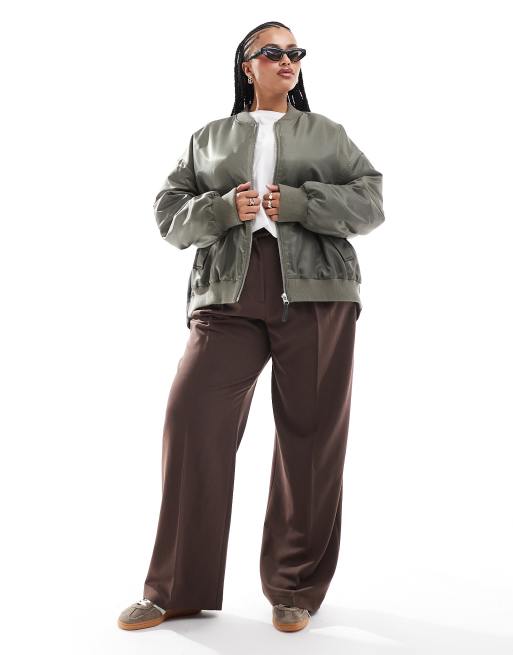 ASOS DESIGN Curve – Bomberjacke in Khaki und Grau in kontrastierendem Design