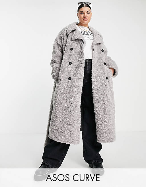  Curve bonded shearling trench coat in grey 