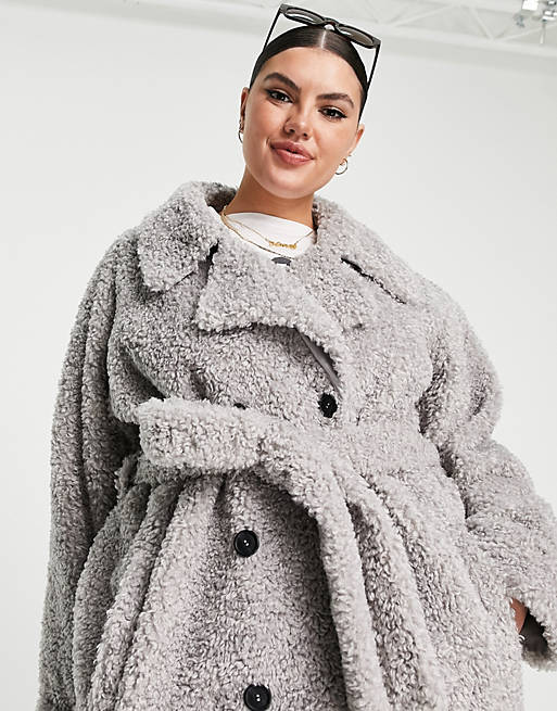  Curve bonded shearling trench coat in grey 