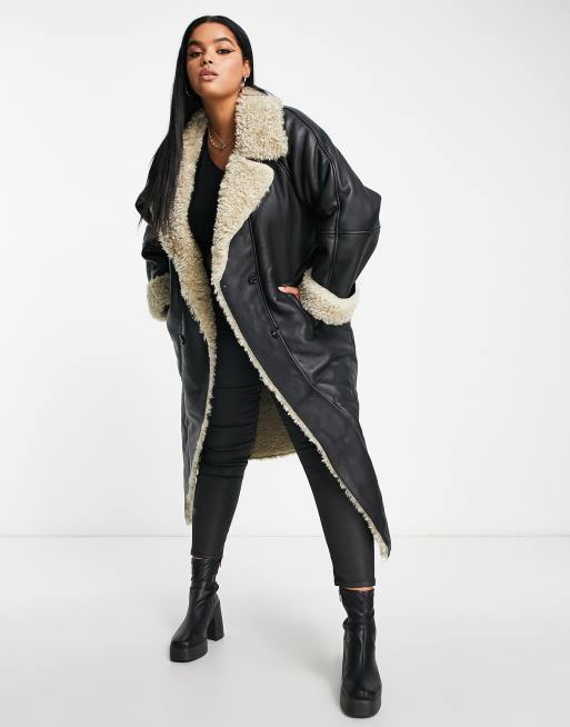 ASOS DESIGN Curve swing coat with zip front detail in black