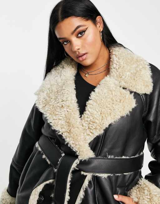 Suede Bonded Faux Fur Trench Coat Black / S