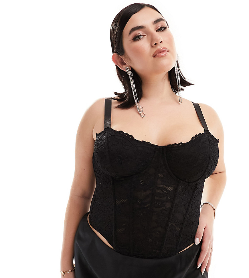 ASOS DESIGN Curve boned lace corset with cup detail in black