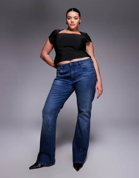 ASOS DESIGN Curve – Bootcut-Jeans in dunkler mittlerer Waschung - view 1