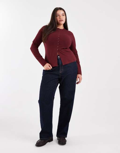 ASOS DESIGN Curve - Bordeaux longline-top med gennemgående knapper i bomuld, 2 af 4