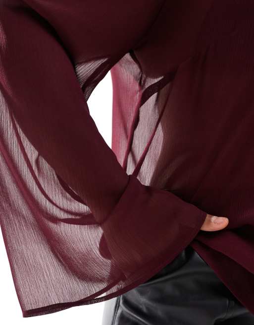 ASOS DESIGN Curve - Bordeaux skjorte i gennemsigtigt krølstof, 4 af 4