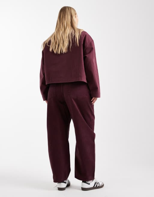 ASOS DESIGN Curve - Bordeaux smalle jeans med tøndeformede ben - Del af sæt, 2 af 5