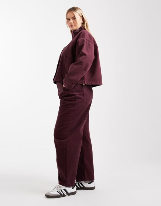 ASOS DESIGN Curve - Bordeaux smalle jeans med tøndeformede ben - Del af sæt, 3 af 5