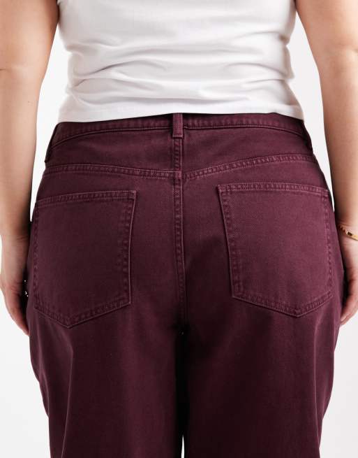 ASOS DESIGN Curve - Bordeaux smalle jeans med tøndeformede ben - Del af sæt, 4 af 5