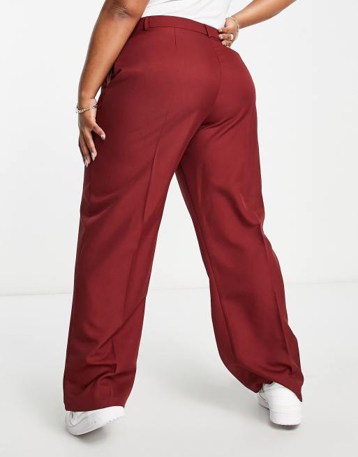 ASOS DESIGN Curve – Bordeauxröda, vardagliga, slouchy byxor i boy-modell, 2 av 4