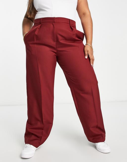 ASOS DESIGN Curve – Bordeauxröda, vardagliga, slouchy byxor i boy-modell, 3 av 4